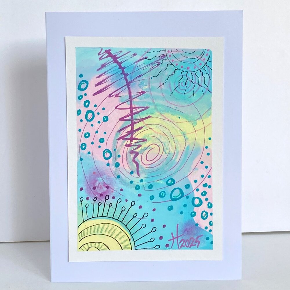 Abstract Acrylic Art Handmade Original Blank Greeting Card and Envelope